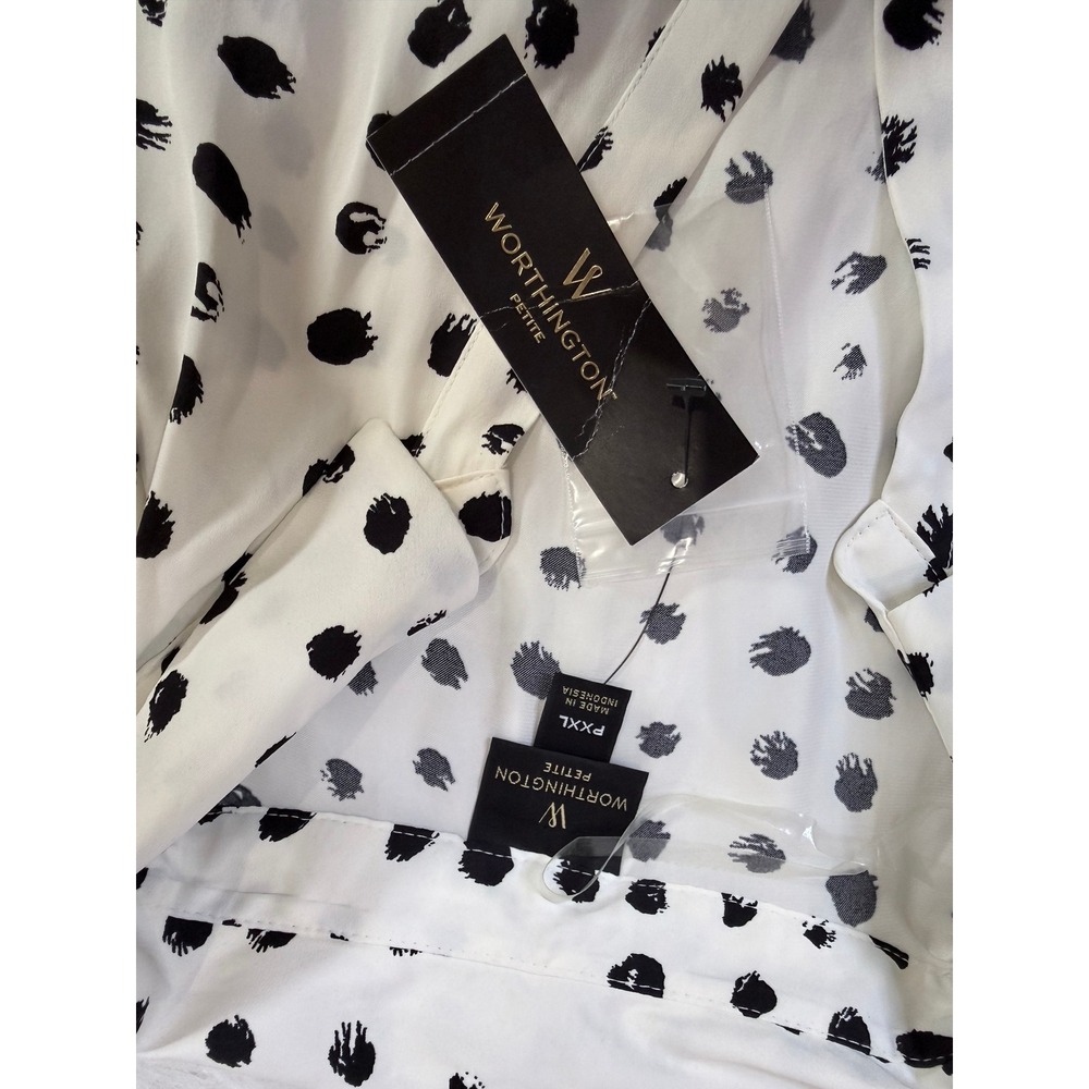 Worthington Petite PXXL White Black Polka Dot Tie Neck Button Down Blouse NWT - Picture 4 of 7